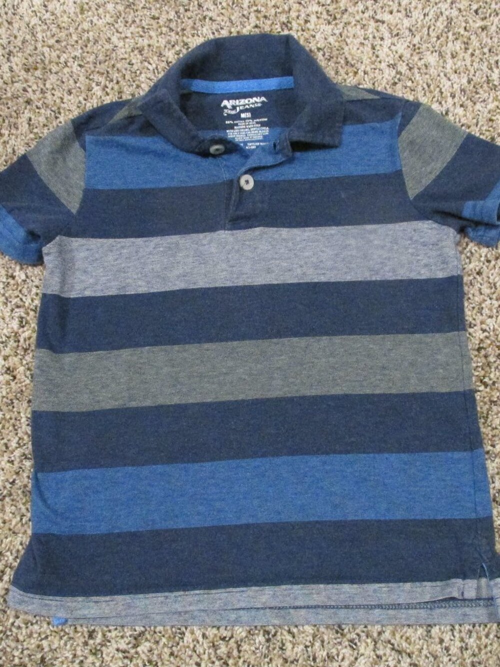 Arizona Jean Co Polo Shirt Toddler Boys Size 5 Navy Blue Striped Short Sleeve‎